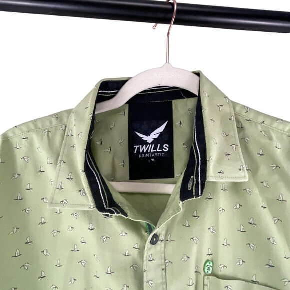 Twills Printastic Mens Green Button-Up Shirt Sz XL Long Sleeve Bird Print Casual - Picture 3 of 7
